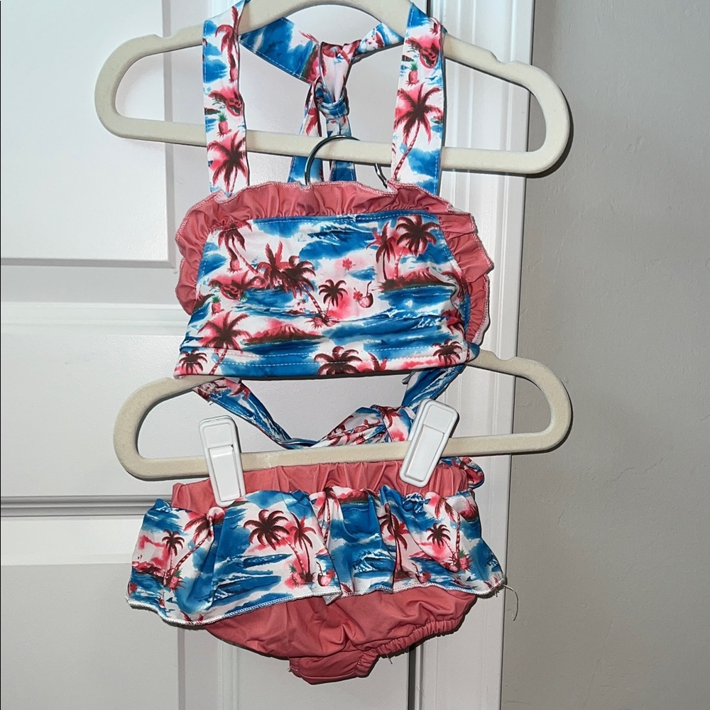 Tropical Print Kids Swimsuit Bikini Set